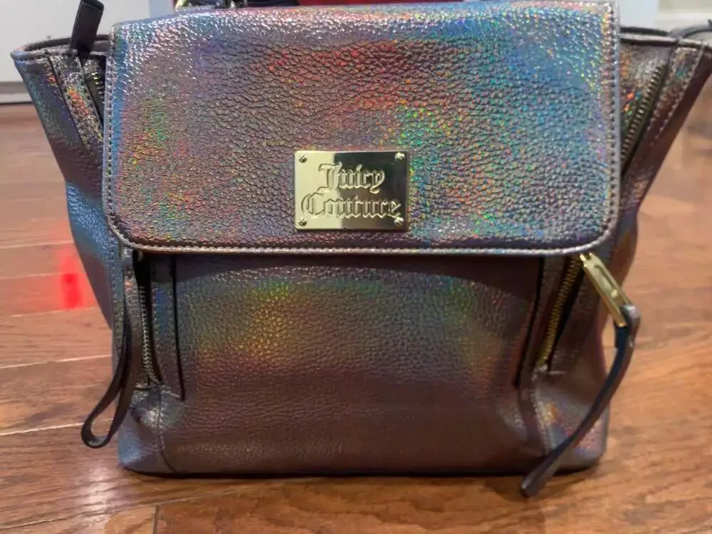 Juicy Couture Holographic Metallic Satchel Bag Y2K Rainbow Handbag‎